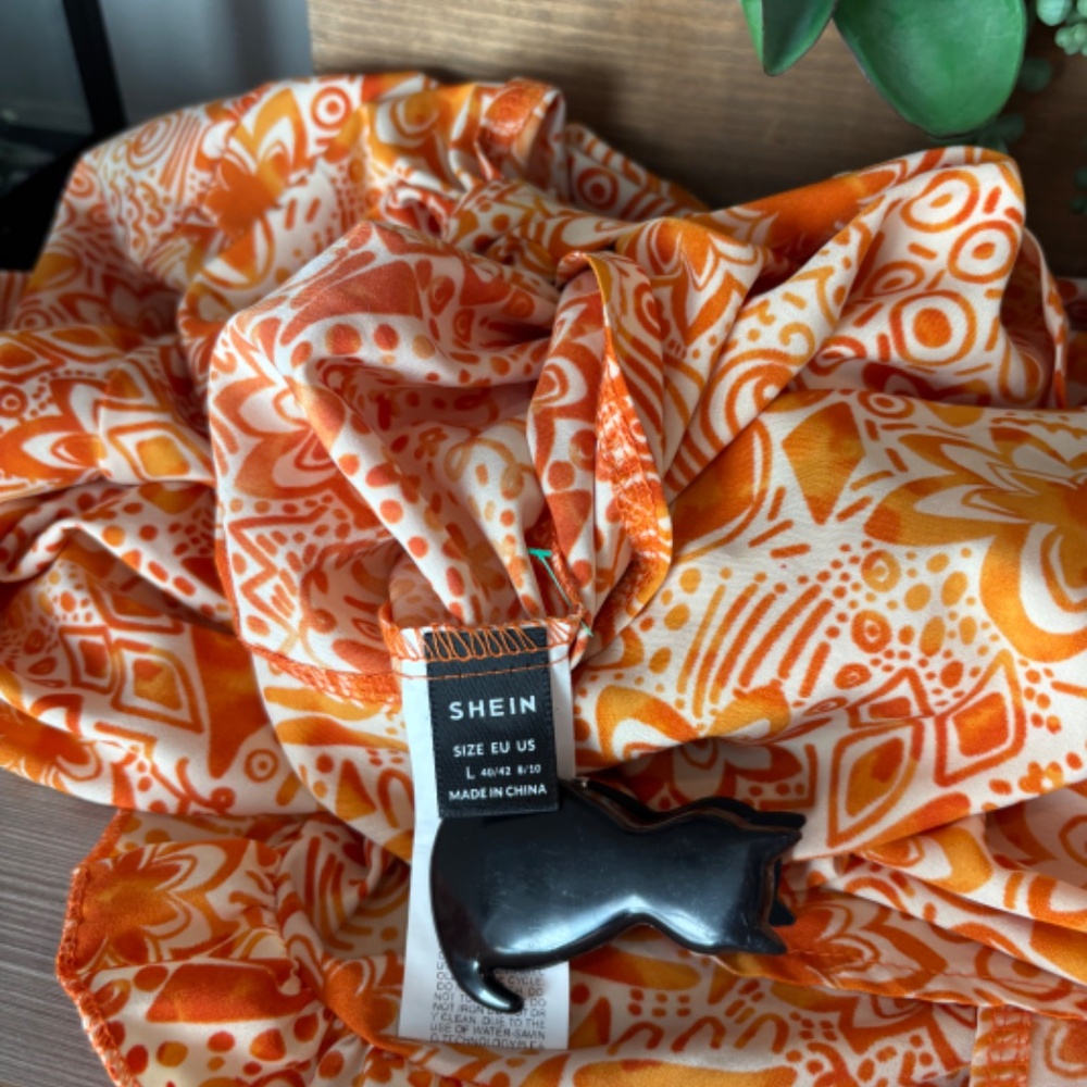 Boho Tie Front Blouse - Ruffle Edged Sleeves - Orange Floral Print - Picture 3 of 5